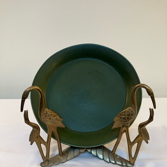 VTG Brass Crane Sculpture 6 inch Birds Tripod Stand MCM Heron Maximalist - Picture 8 of 9